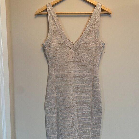 Guess Silver/Cream sparkle bodycon dress - Picture 2 of 3